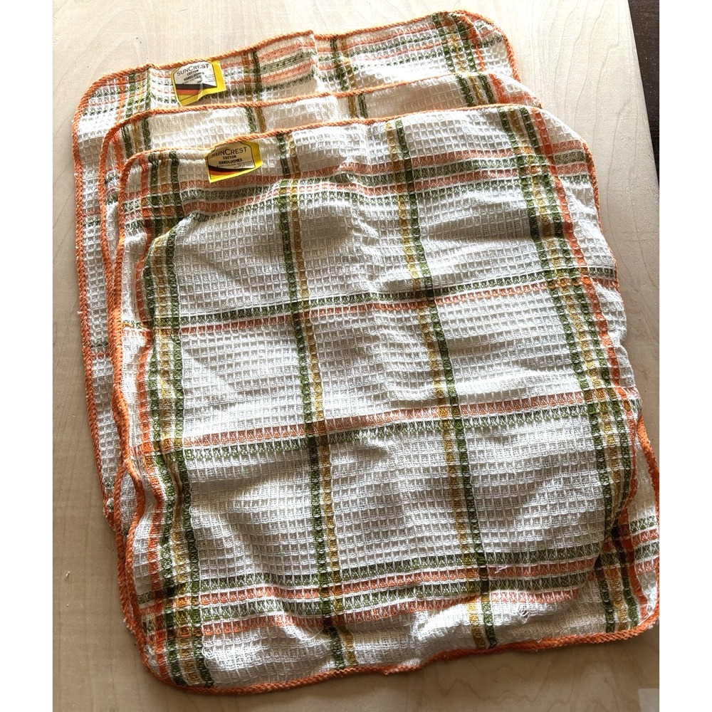 Vtg Suncrest Dishcloth NWT LOT of 3 Handloomed Cotton Orange Yellow Green